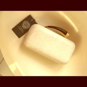 Off white clutch with gold chain purse